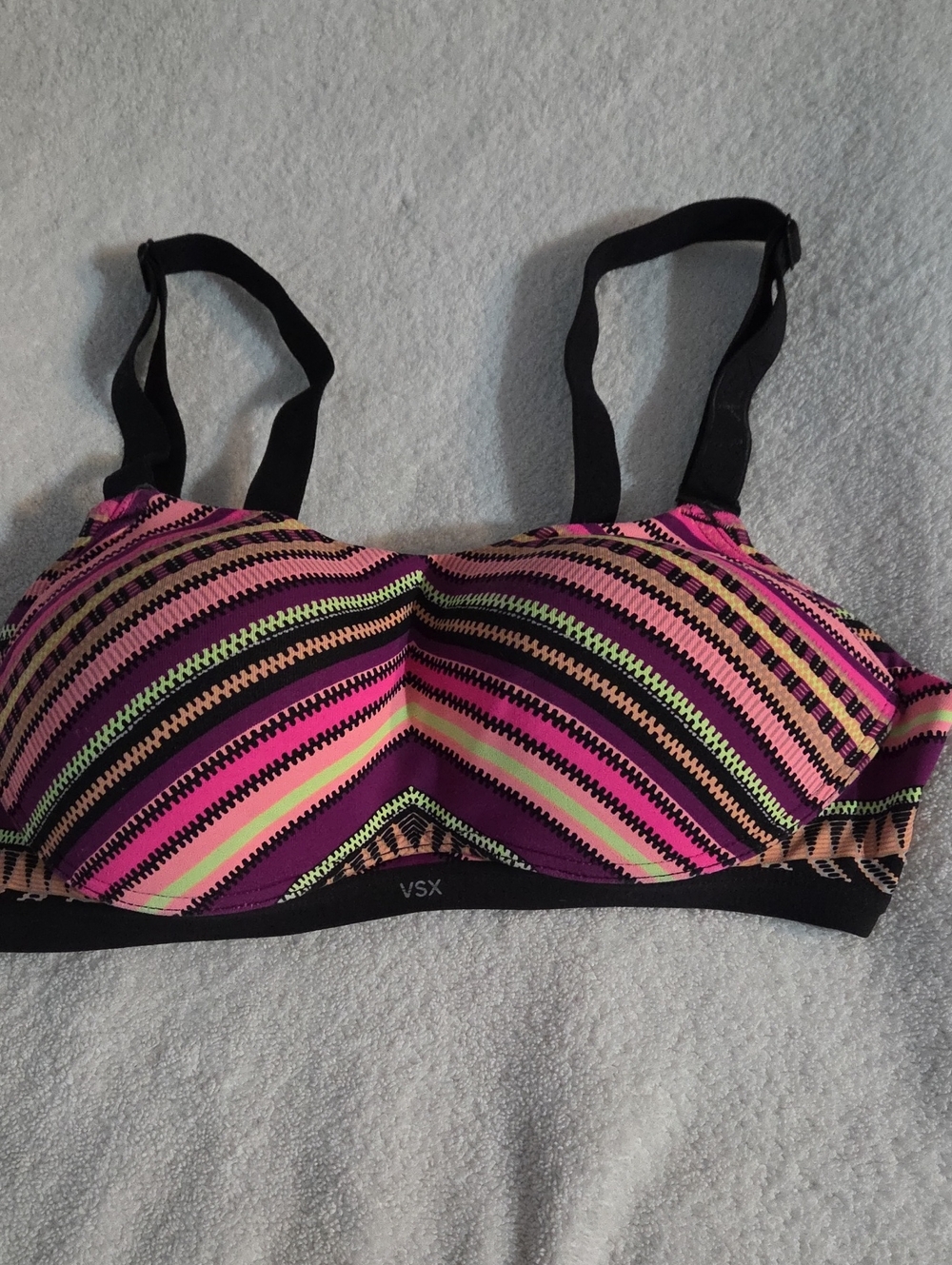 34 B VSX Neon Chevron Sports Bra - Pink, Purple, Black, Green